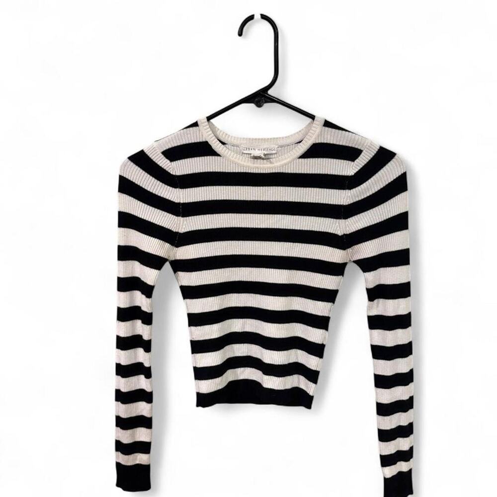 Urban Heritage black & white striped long sleeve crop top